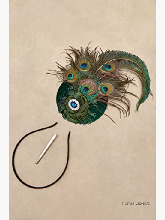 Peacock Feather Pillbox Hat with Rhinestones, Floral Fascinator for Derby main image 6